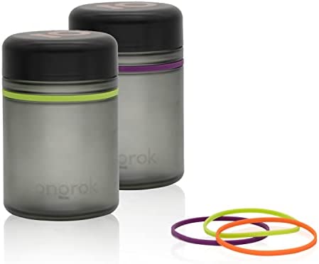 ONGROK Glass Storage Jar, 500ml, 2 Pack, Color-Coded Airtight Glass Containers, UV Herb Jar to with Child Resistant Lid, Perfect Size Jar to Store in a Drawer or Cupboard