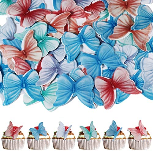 48 PCS Edible Wafer Paper Butterflies Set, Colorful Edible Cupcake Toppers for Cake Decorations