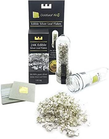 Goldleafking Edible Silver Leaf Flakes Genuine 99.99% Purity - 120mg Bottle - Multi Purpose Cake Chocolate Chef, Artworks & Design
