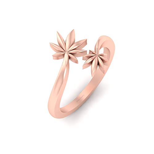 Marijuana Leaf Engagement Ring Solid 14k Rose Gold Cannabis Leaf Stoner Ring Jewelry