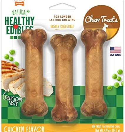 Nylabone Healthy Edibles Regular Chicken Flavored Dog Treat Bones with Vitamins, Triple Pack