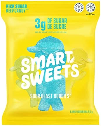 SmartSweets Sour Blast Buddies, Candy with Low Sugar (3g), Low Calorie, Plant-Based, Free From Sugar Alcohols, No Artificial Colours or Sweeteners, Pack of 12, New Juicy Recipe